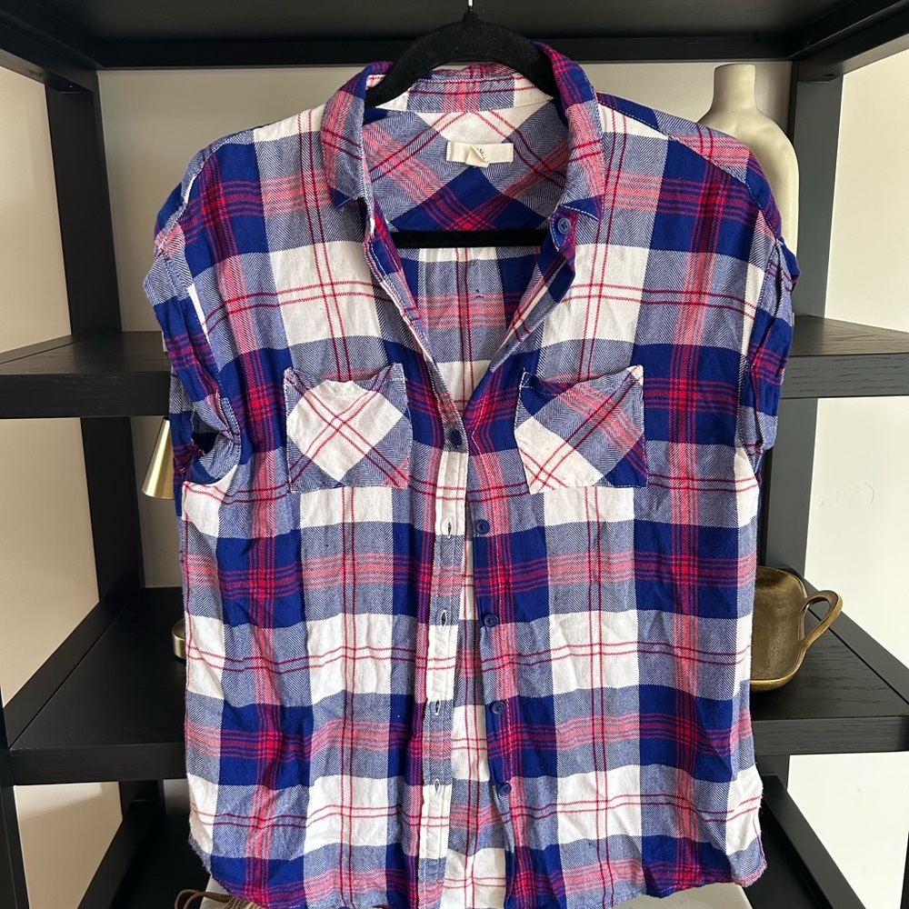 Women's Blue and Red Plaid Shirt